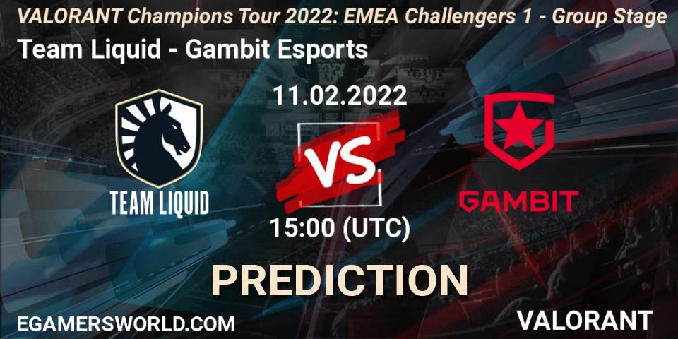 Team Liquid - Gambit Esports: ennuste. 11.02.2022 at 15:00, VALORANT, VCT 2022: EMEA Challengers 1 - Group Stage