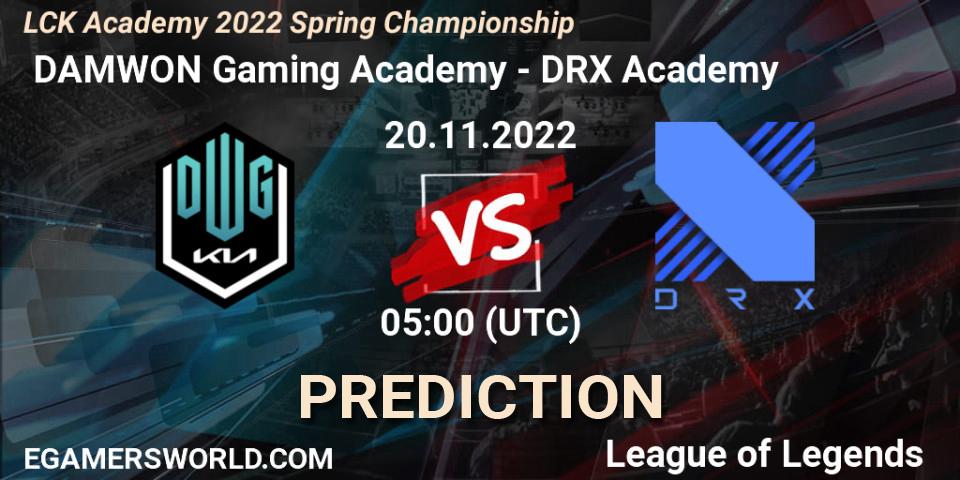  DAMWON Gaming Academy - DRX Academy: ennuste. 20.11.2022 at 05:00, LoL, LCK Academy 2022 Spring Championship