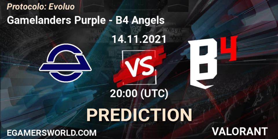 Gamelanders Purple - B4 Angels: ennuste. 14.11.2021 at 20:00, VALORANT, Protocolo: Evolução