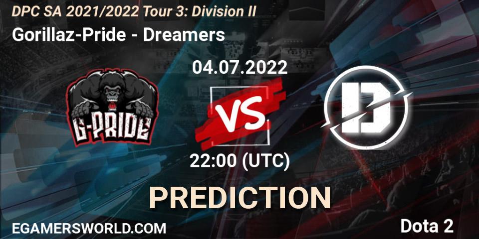 Gorillaz-Pride - Dreamers: ennuste. 04.07.22, Dota 2, DPC SA 2021/2022 Tour 3: Division II