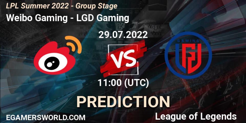 Weibo Gaming - LGD Gaming: ennuste. 29.07.2022 at 11:00, LoL, LPL Summer 2022 - Group Stage