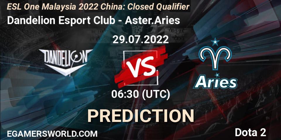 Dandelion Esport Club - Aster.Aries: ennuste. 29.07.2022 at 06:32, Dota 2, ESL One Malaysia 2022 China: Closed Qualifier