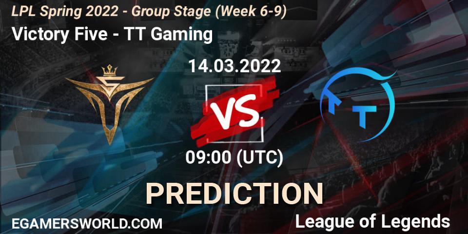 Victory Five - TT Gaming: ennuste. 14.03.2022 at 09:00, LoL, LPL Spring 2022 - Group Stage (Week 6-9)