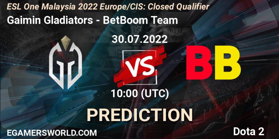 Gaimin Gladiators - BetBoom Team: ennuste. 30.07.2022 at 10:02, Dota 2, ESL One Malaysia 2022 Europe/CIS: Closed Qualifier