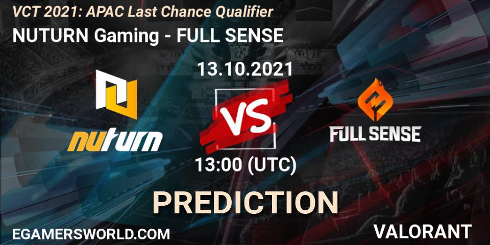 NUTURN Gaming - FULL SENSE: ennuste. 13.10.2021 at 12:00, VALORANT, VCT 2021: APAC Last Chance Qualifier