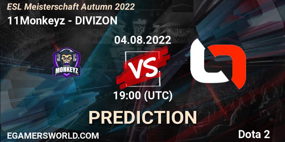 11Monkeyz - DIVIZON: ennuste. 04.08.2022 at 19:25, Dota 2, ESL Meisterschaft Autumn 2022