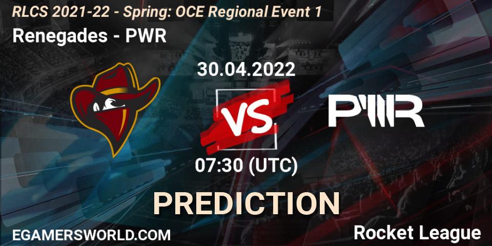 Renegades - PWR: ennuste. 30.04.2022 at 07:30, Rocket League, RLCS 2021-22 - Spring: OCE Regional Event 1