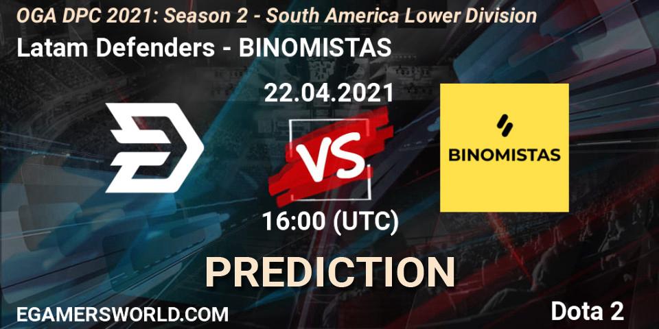 Latam Defenders - BINOMISTAS: ennuste. 22.04.2021 at 16:00, Dota 2, OGA DPC 2021: Season 2 - South America Lower Division 