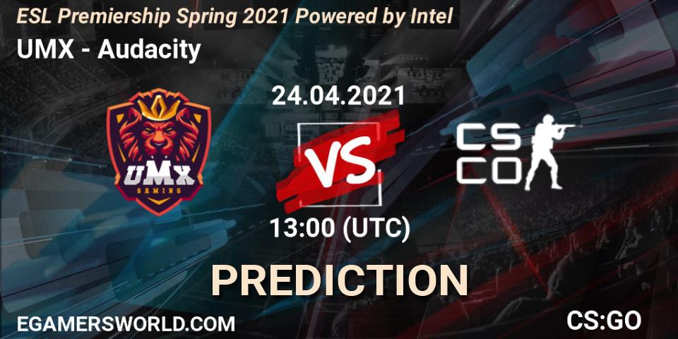 UMX - Audacity eSports: ennuste. 24.04.2021 at 13:00, Counter-Strike (CS2), ESL Premiership: Spring 2021