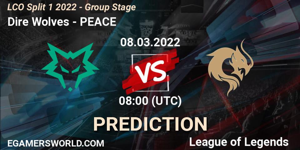 Dire Wolves - PEACE: ennuste. 08.03.2022 at 08:00, LoL, LCO Split 1 2022 - Group Stage 