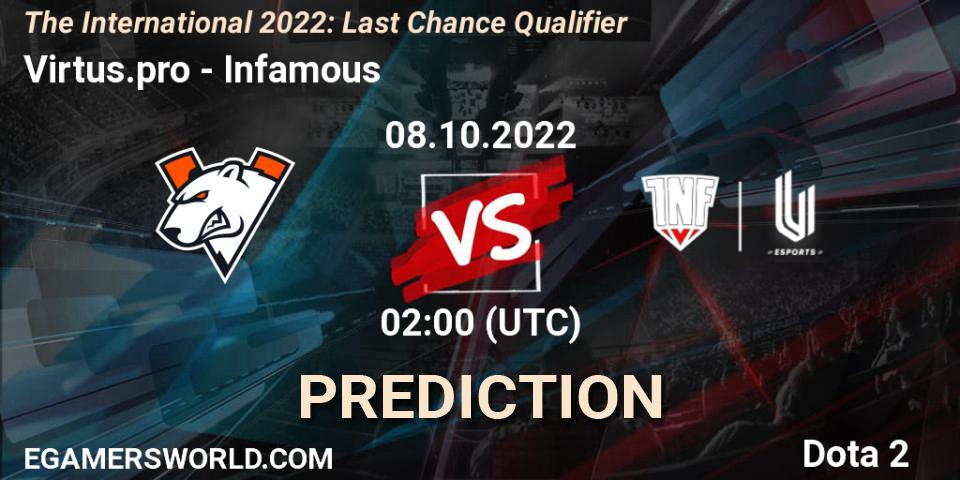Virtus.pro - Infamous: ennuste. 08.10.22, Dota 2, The International 2022: Last Chance Qualifier