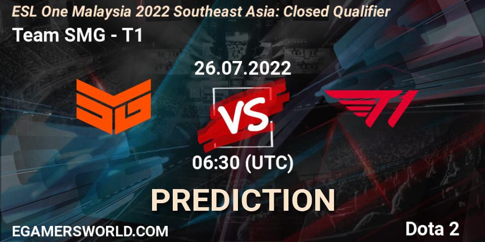 Team SMG - T1: ennuste. 26.07.2022 at 06:40, Dota 2, ESL One Malaysia 2022 Southeast Asia: Closed Qualifier