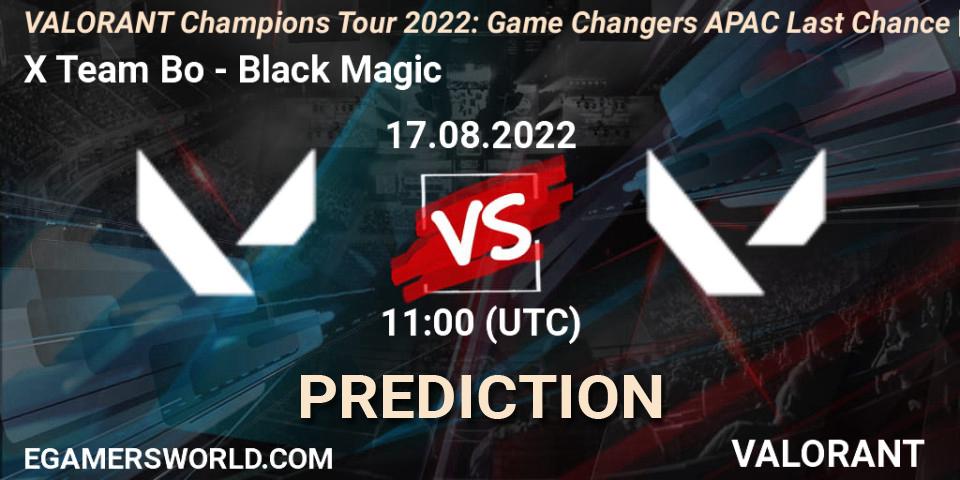 X Team Bo - Black Magic: ennuste. 17.08.2022 at 11:00, VALORANT, VCT 2022: Game Changers APAC Last Chance Qualifier