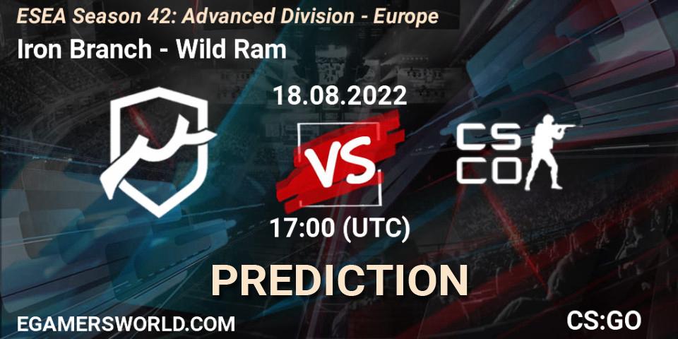 Iron Branch - Wild Ram: ennuste. 18.08.2022 at 17:00, Counter-Strike (CS2), ESEA Season 42: Advanced Division - Europe