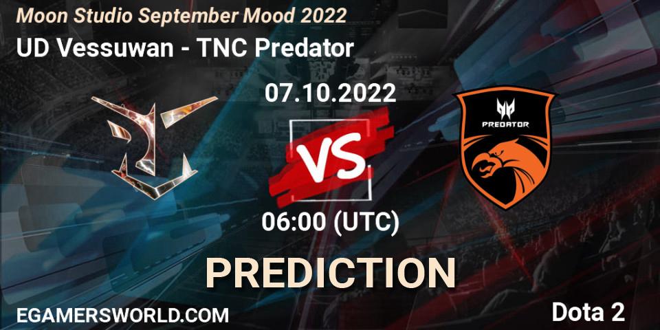 UD Vessuwan - TNC Predator: ennuste. 07.10.2022 at 06:00, Dota 2, Moon Studio September Mood 2022