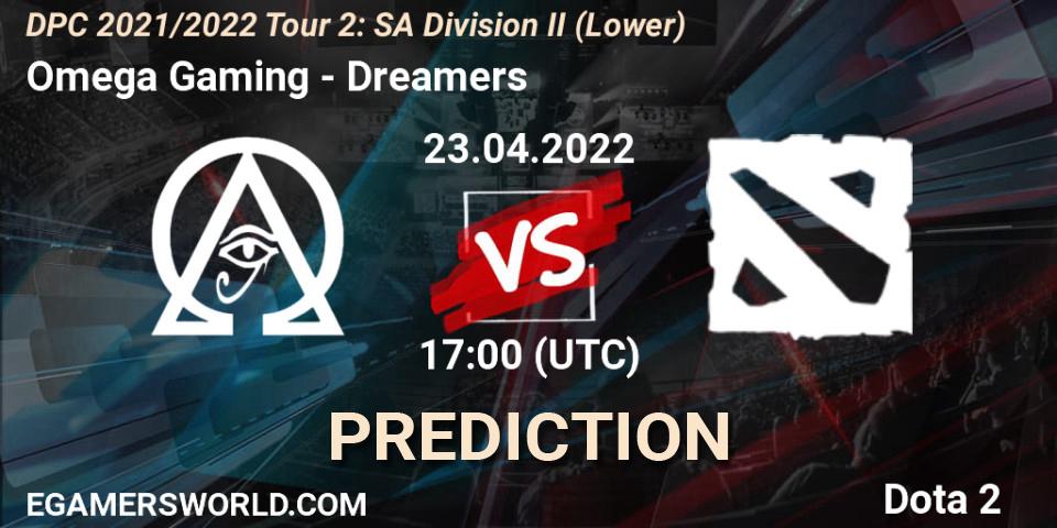 Omega Gaming - Dreamers: ennuste. 23.04.2022 at 17:38, Dota 2, DPC 2021/2022 Tour 2: SA Division II (Lower)