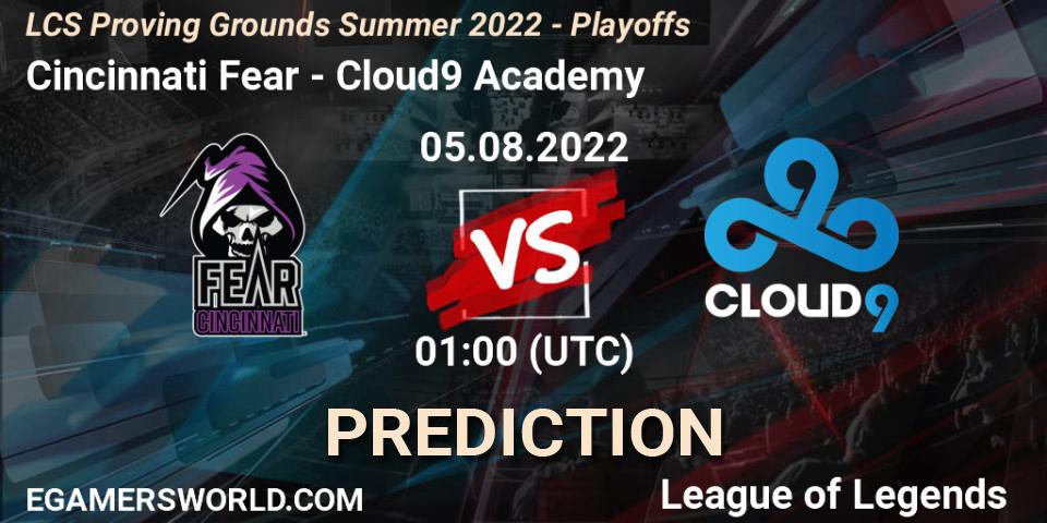 Cincinnati Fear - Cloud9 Academy: ennuste. 05.08.2022 at 00:00, LoL, LCS Proving Grounds Summer 2022 - Playoffs