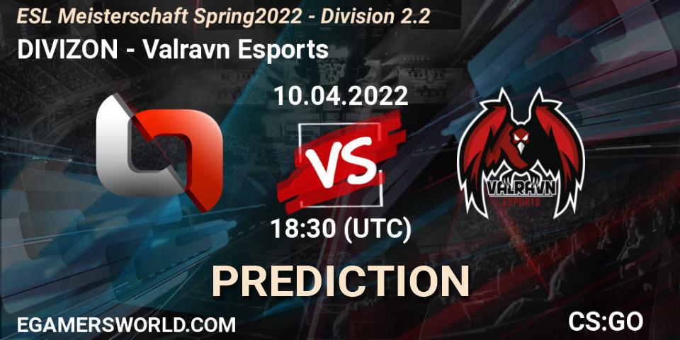 DIVIZON - Valravn Esports: ennuste. 10.04.2022 at 18:30, Counter-Strike (CS2), ESL Meisterschaft Spring 2022 - Division 2.2