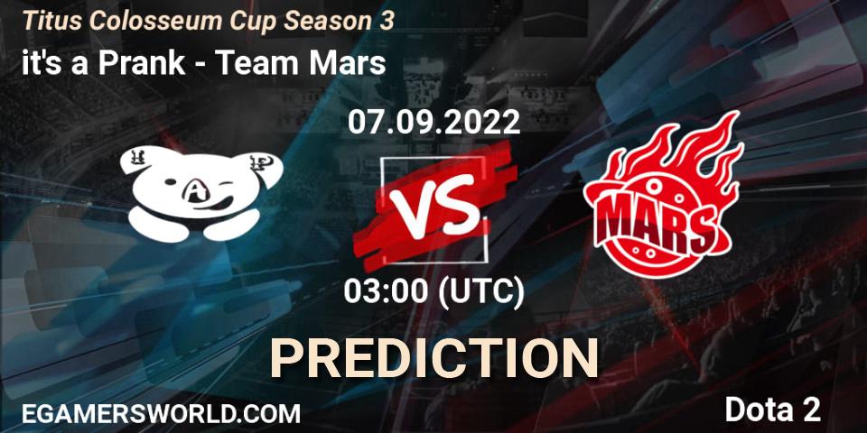 it's a Prank - Team Mars: ennuste. 07.09.2022 at 03:12, Dota 2, Titus Colosseum Cup Season 3