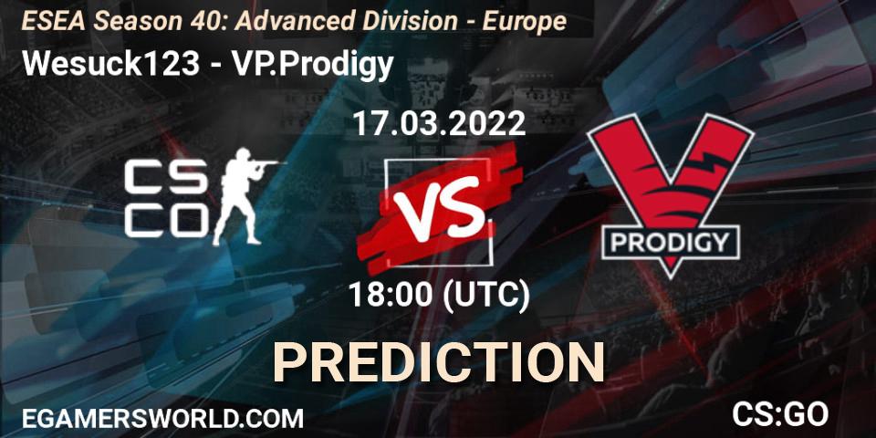 Wesuck123 - VP.Prodigy: ennuste. 17.03.2022 at 18:00, Counter-Strike (CS2), ESEA Season 40: Advanced Division - Europe