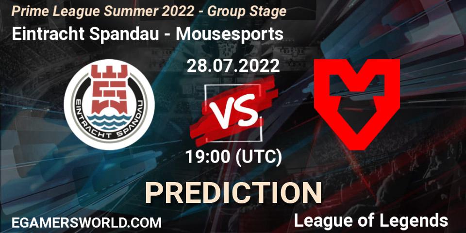 Eintracht Spandau - Mousesports: ennuste. 28.07.2022 at 19:00, LoL, Prime League Summer 2022 - Group Stage
