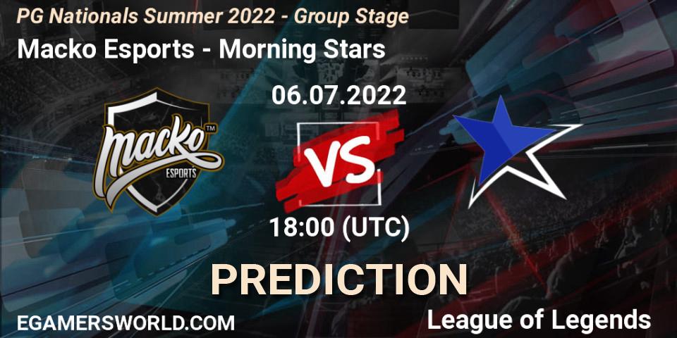 Macko Esports - Morning Stars: ennuste. 06.07.2022 at 18:00, LoL, PG Nationals Summer 2022 - Group Stage