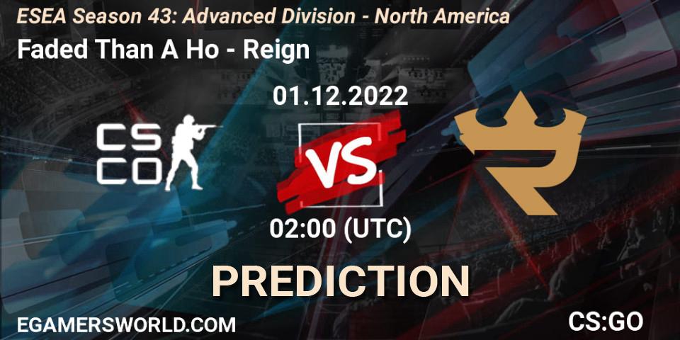 Faded Than A Ho - Reign: ennuste. 01.12.22, CS2 (CS:GO), ESEA Season 43: Advanced Division - North America