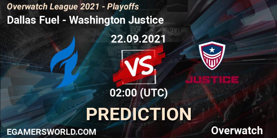 Dallas Fuel - Washington Justice: ennuste. 21.09.2021 at 23:00, Overwatch, Overwatch League 2021 - Playoffs