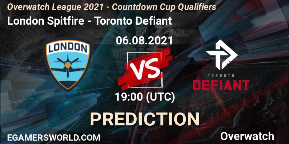 London Spitfire - Toronto Defiant: ennuste. 06.08.2021 at 19:00, Overwatch, Overwatch League 2021 - Countdown Cup Qualifiers