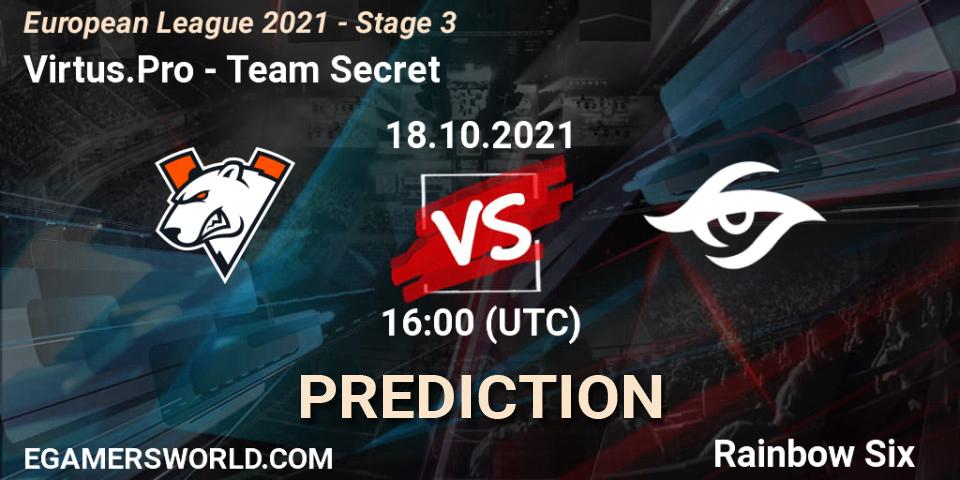 Virtus.Pro - Team Secret: ennuste. 21.10.2021 at 12:00, Rainbow Six, European League 2021 - Stage 3