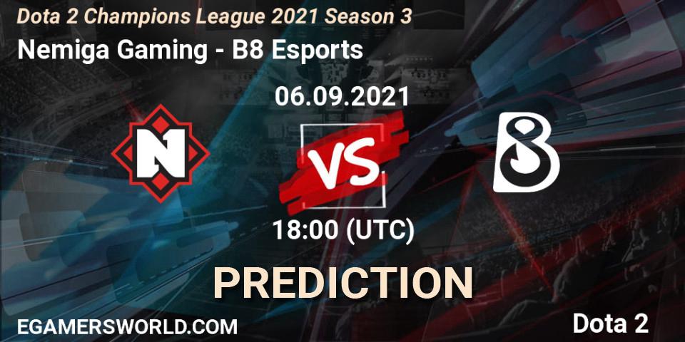 Nemiga Gaming - B8 Esports: ennuste. 06.09.2021 at 18:16, Dota 2, Dota 2 Champions League 2021 Season 3