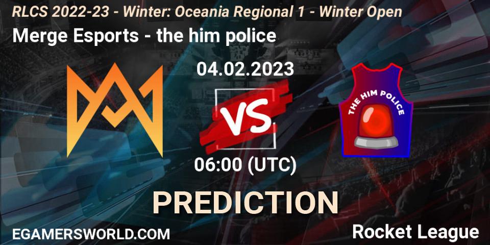 Merge Esports - the him police: ennuste. 04.02.2023 at 09:00, Rocket League, RLCS 2022-23 - Winter: Oceania Regional 1 - Winter Open