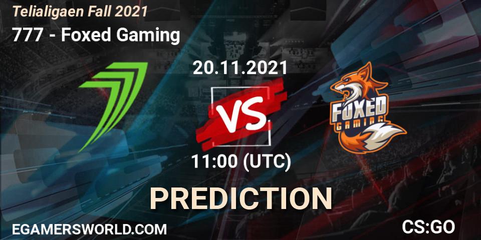777 - Foxed Gaming: ennuste. 20.11.2021 at 11:00, Counter-Strike (CS2), Telialigaen Fall 2021