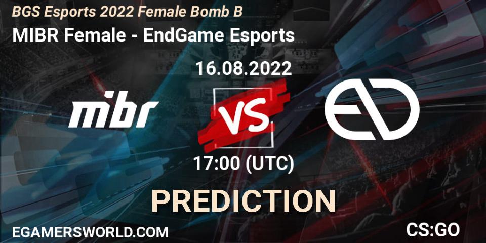 MIBR Female - EndGame Esports: ennuste. 16.08.2022 at 17:00, Counter-Strike (CS2), Monster Energy BGS Bomb B Women Cup 2022