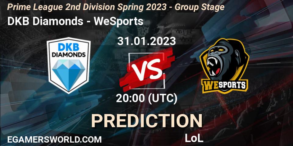 DKB Diamonds - WeSports: ennuste. 31.01.23, LoL, Prime League 2nd Division Spring 2023 - Group Stage
