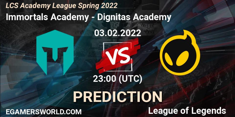 Immortals Academy - Dignitas Academy: ennuste. 03.02.2022 at 23:00, LoL, LCS Academy League Spring 2022