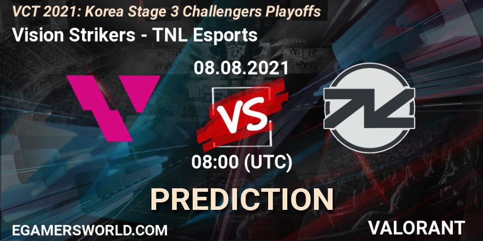 Vision Strikers - TNL Esports: ennuste. 08.08.2021 at 08:00, VALORANT, VCT 2021: Korea Stage 3 Challengers Playoffs