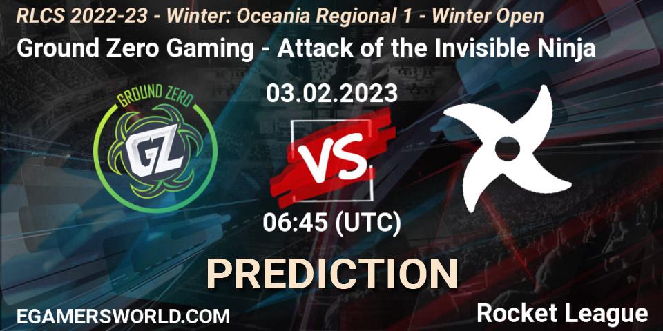 Ground Zero Gaming - Attack of the Invisible Ninja: ennuste. 03.02.2023 at 06:45, Rocket League, RLCS 2022-23 - Winter: Oceania Regional 1 - Winter Open