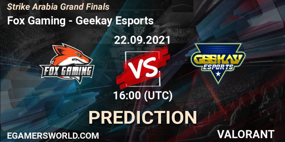 Fox Gaming - Geekay Esports: ennuste. 22.09.2021 at 10:00, VALORANT, Strike Arabia Grand Finals
