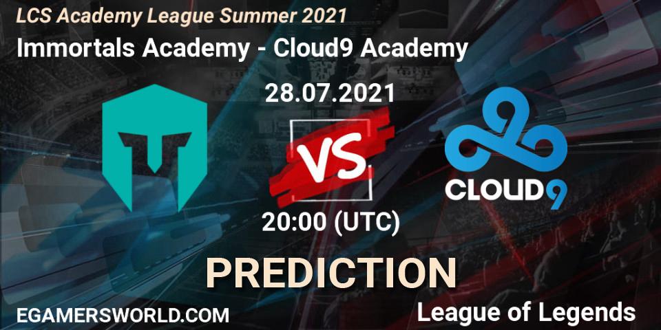 Immortals Academy - Cloud9 Academy: ennuste. 28.07.2021 at 20:00, LoL, LCS Academy League Summer 2021