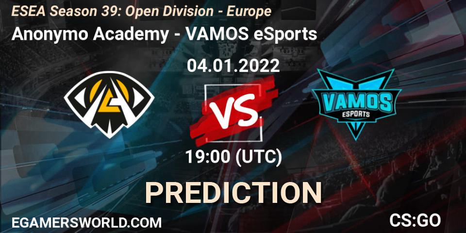 Anonymo Academy - VAMOS eSports: ennuste. 04.01.2022 at 19:00, Counter-Strike (CS2), ESEA Season 39: Open Division - Europe