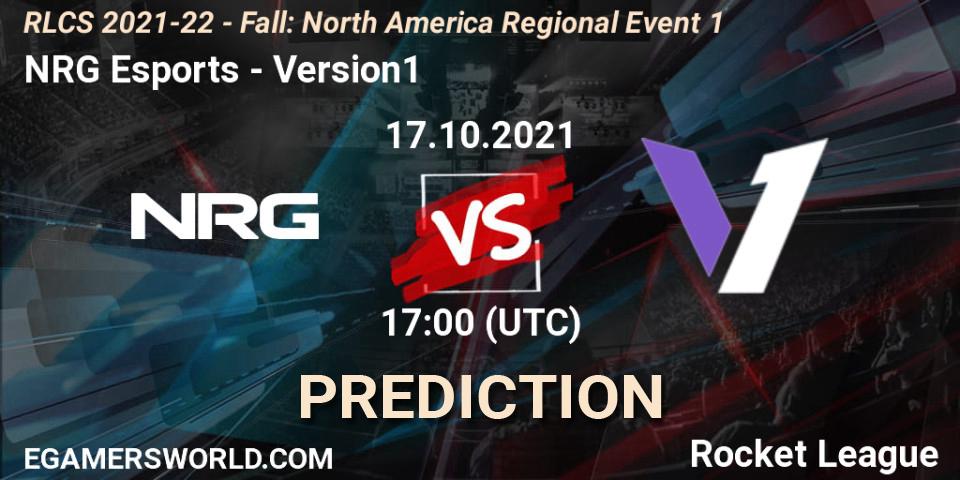 NRG Esports - Version1: ennuste. 17.10.2021 at 17:00, Rocket League, RLCS 2021-22 - Fall: North America Regional Event 1