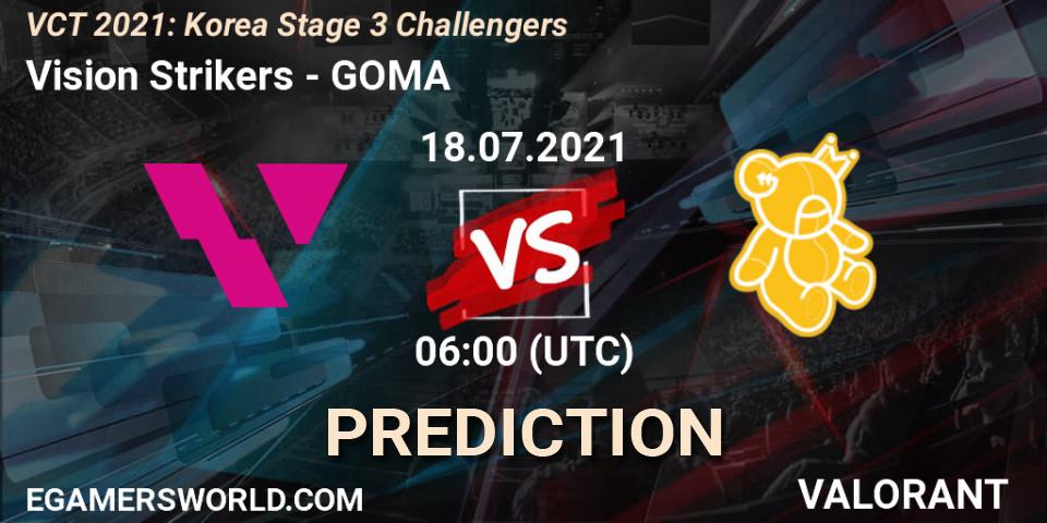 Vision Strikers - GOMA: ennuste. 18.07.2021 at 06:00, VALORANT, VCT 2021: Korea Stage 3 Challengers