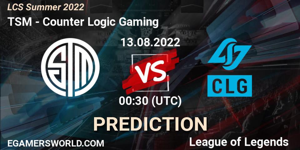 TSM - Counter Logic Gaming: ennuste. 13.08.2022 at 00:30, LoL, LCS Summer 2022