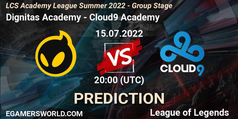 Dignitas Academy - Cloud9 Academy: ennuste. 15.07.22, LoL, LCS Academy League Summer 2022 - Group Stage