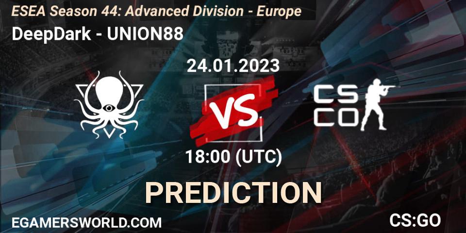 DeepDark - UNION88: ennuste. 24.01.2023 at 18:00, Counter-Strike (CS2), ESEA Season 44: Advanced Division - Europe