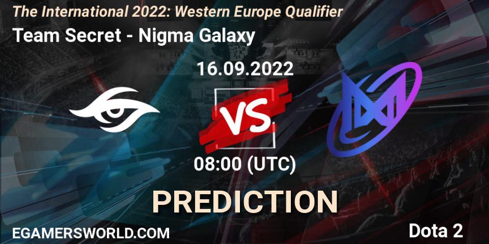 Team Secret - Nigma Galaxy: ennuste. 16.09.2022 at 08:00, Dota 2, The International 2022: Western Europe Qualifier