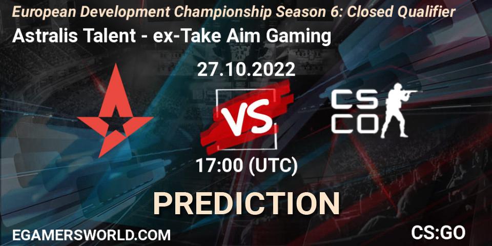 Astralis Talent - ex-Take Aim Gaming: ennuste. 27.10.2022 at 17:00, Counter-Strike (CS2), European Development Championship Season 6: Closed Qualifier