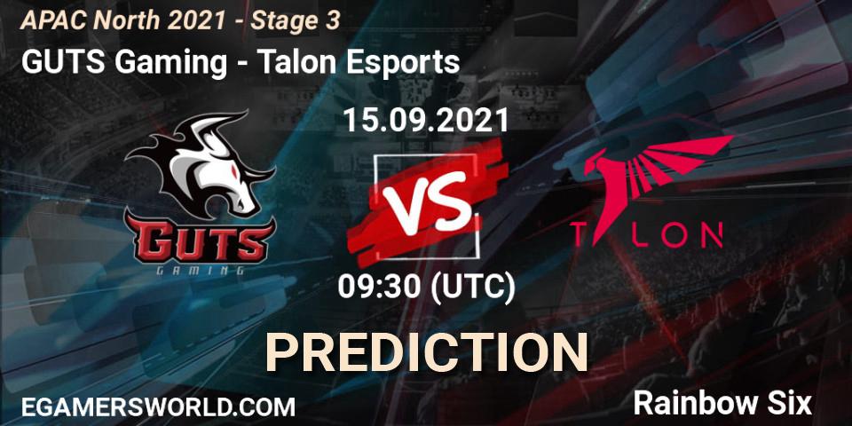 GUTS Gaming - Talon Esports: ennuste. 15.09.2021 at 09:30, Rainbow Six, APAC North 2021 - Stage 3