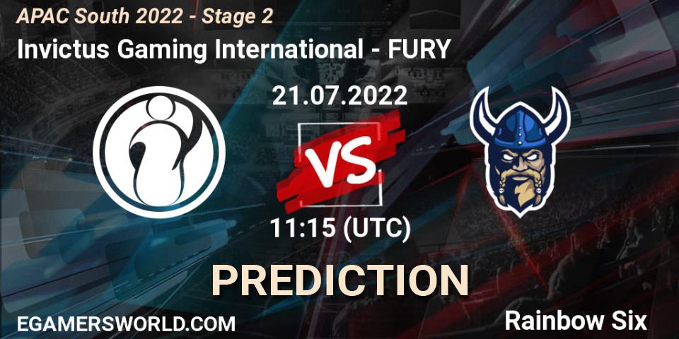 Invictus Gaming International - FURY: ennuste. 21.07.2022 at 11:15, Rainbow Six, APAC South 2022 - Stage 2